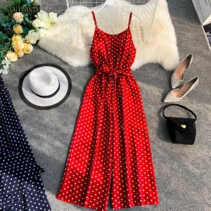 Dot Print Jumpsuit Bodysuits Women Sexy Party Playsuit Summer Female Long Trousers Romper Casual Beach Wide Leg Jumpsuit Ladies