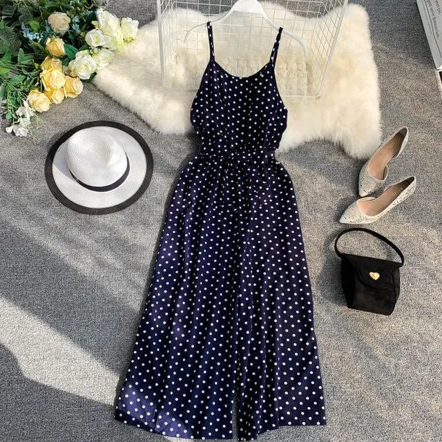 Dot Print Jumpsuit Bodysuits Women Sexy Party Playsuit Summer Female Long Trousers Romper Casual Beach Wide Leg Jumpsuit Ladies