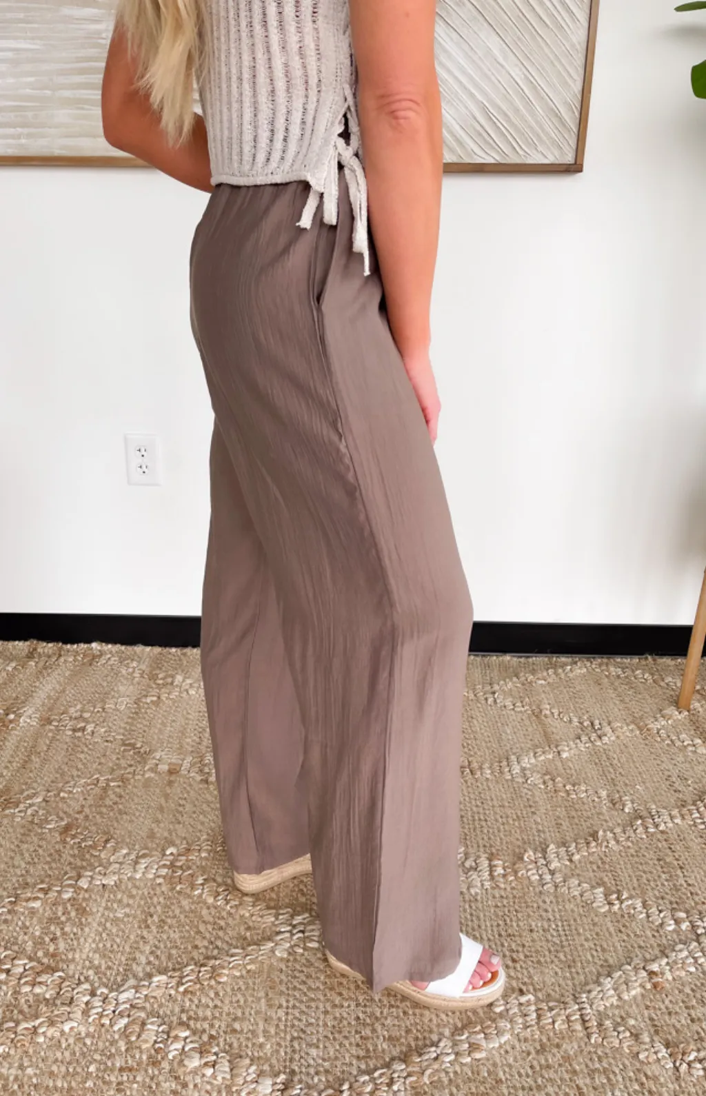 Elastic Waist Pull On Wide Leg Pants