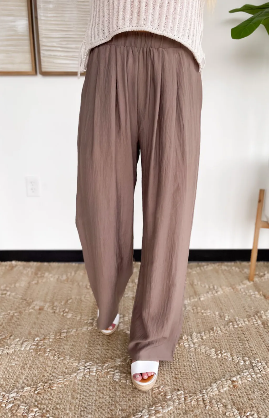 Elastic Waist Pull On Wide Leg Pants