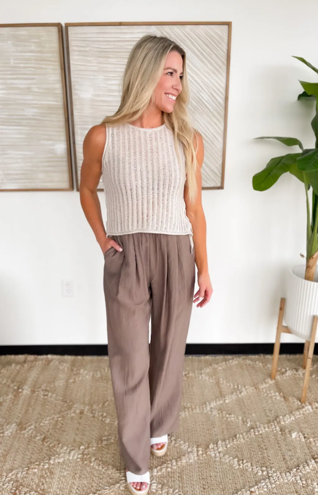 Elastic Waist Pull On Wide Leg Pants