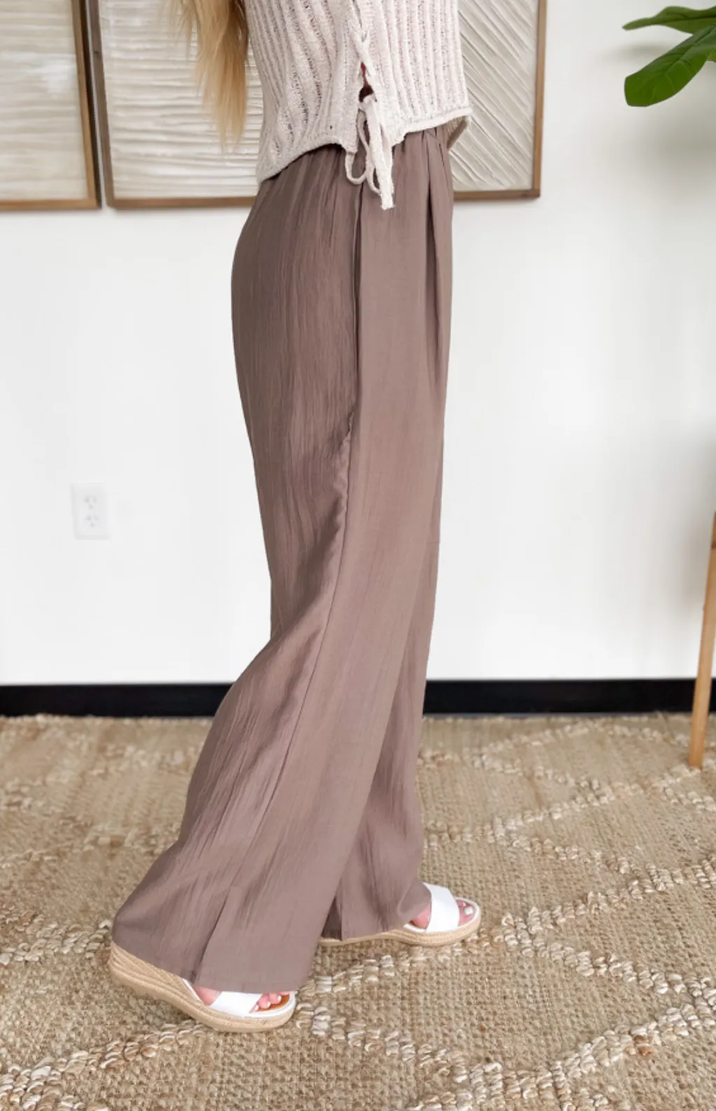 Elastic Waist Pull On Wide Leg Pants