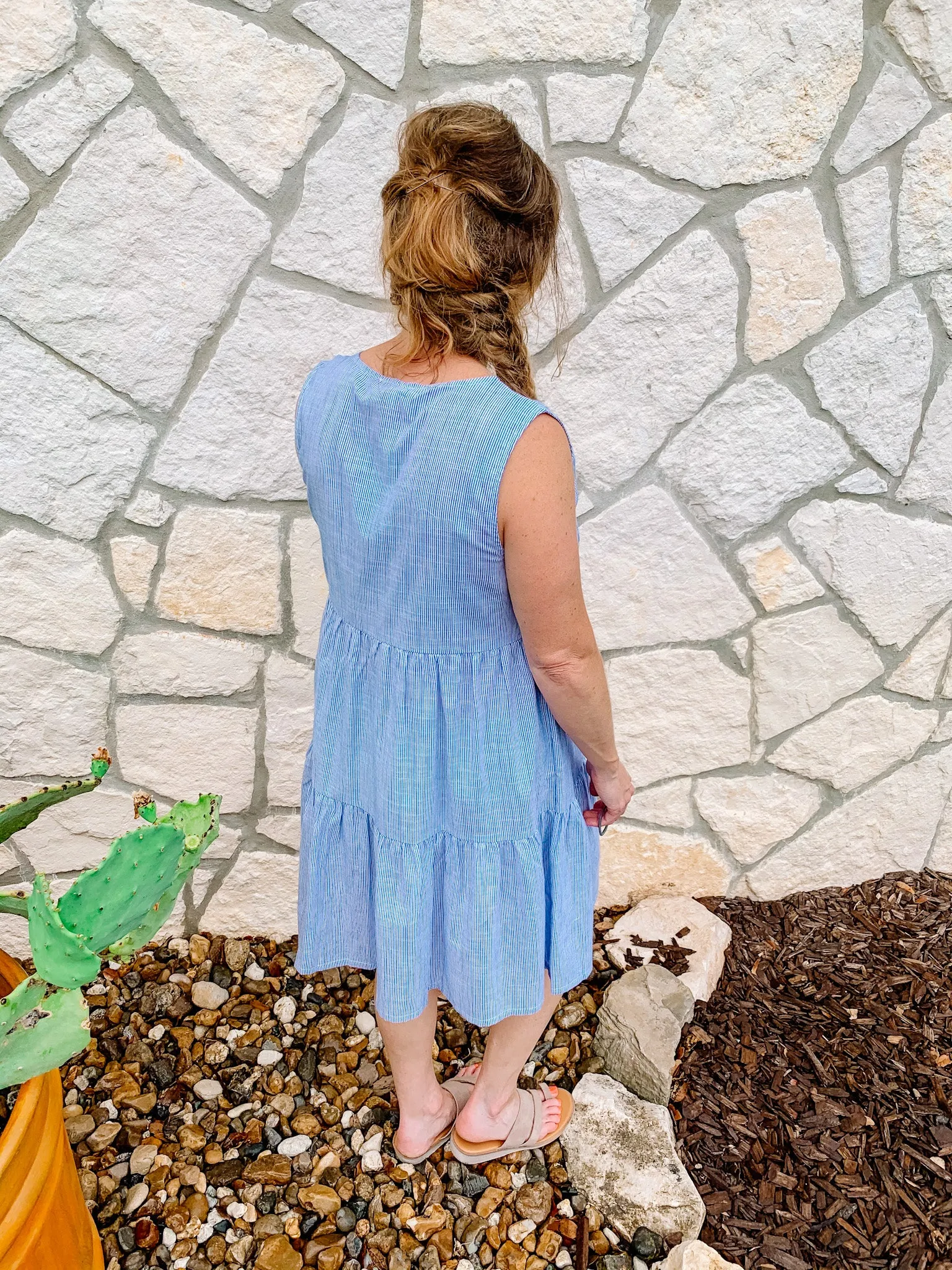 Embroidered Stripe Sleeveless Dress