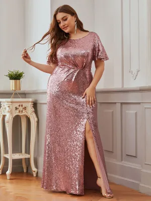 Ever-Pretty Ruffled Sleeves Deep V With Split Evening dresses EP00928