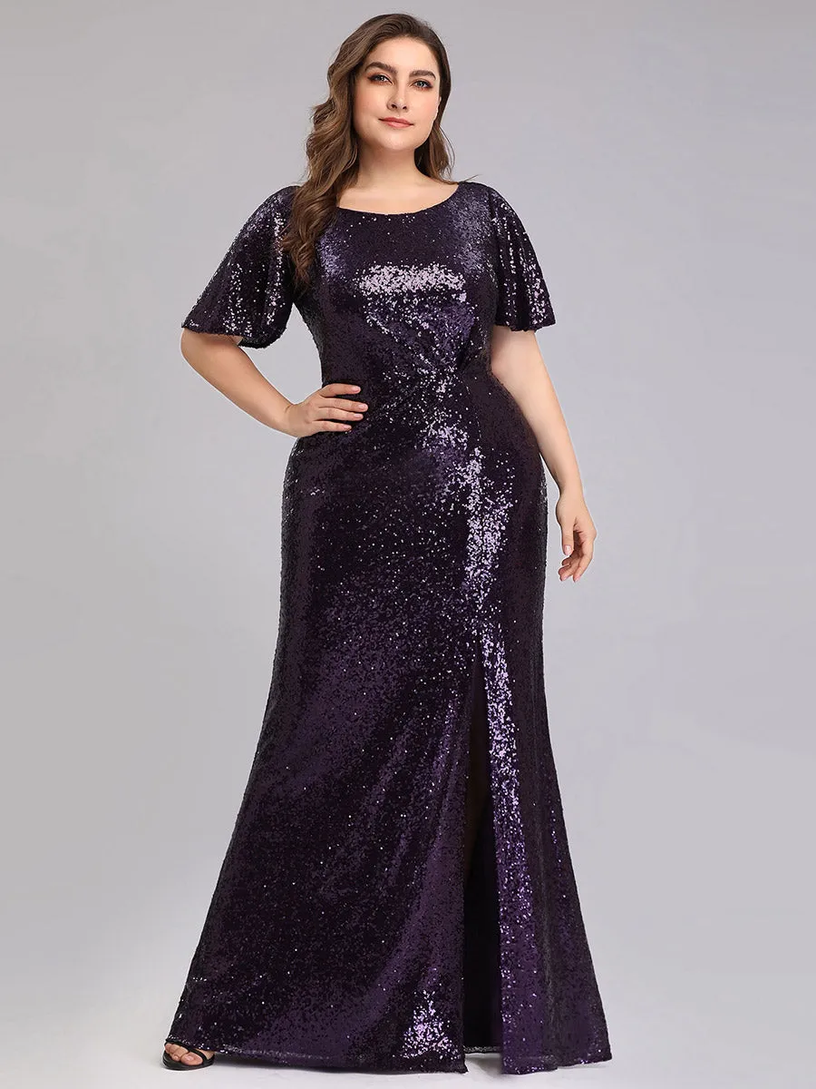 Ever-Pretty Ruffled Sleeves Deep V With Split Evening dresses EP00928
