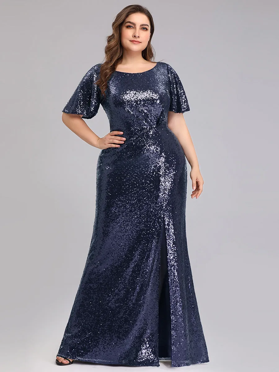 Ever-Pretty Ruffled Sleeves Deep V With Split Evening dresses EP00928