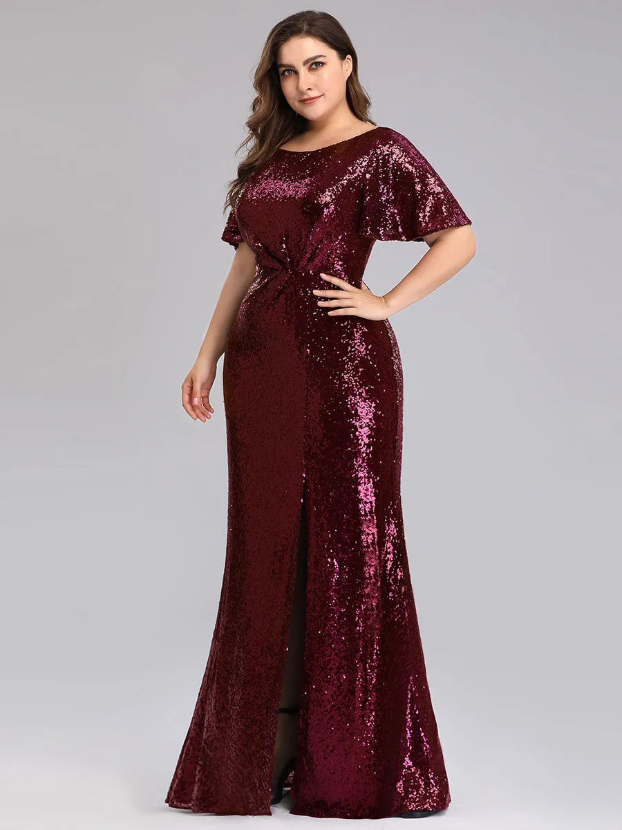 Ever-Pretty Ruffled Sleeves Deep V With Split Evening dresses EP00928