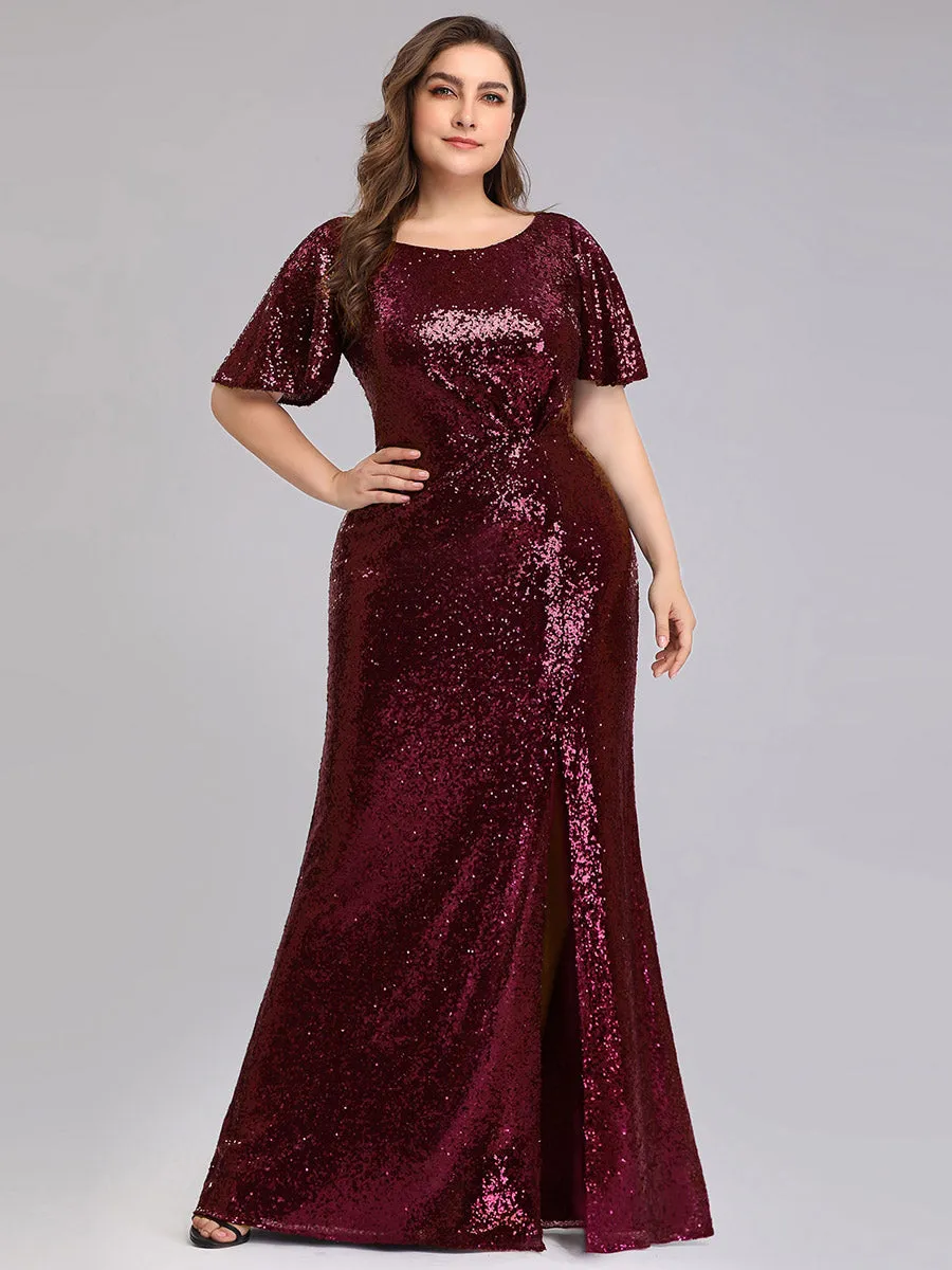 Ever-Pretty Ruffled Sleeves Deep V With Split Evening dresses EP00928