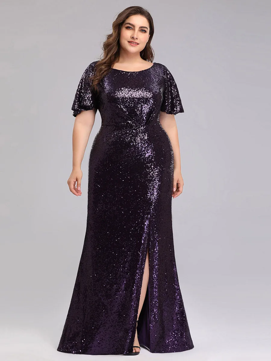 Ever-Pretty Ruffled Sleeves Deep V With Split Evening dresses EP00928