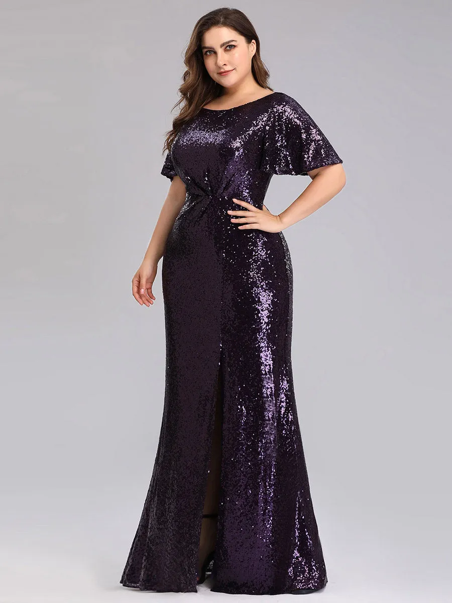 Ever-Pretty Ruffled Sleeves Deep V With Split Evening dresses EP00928