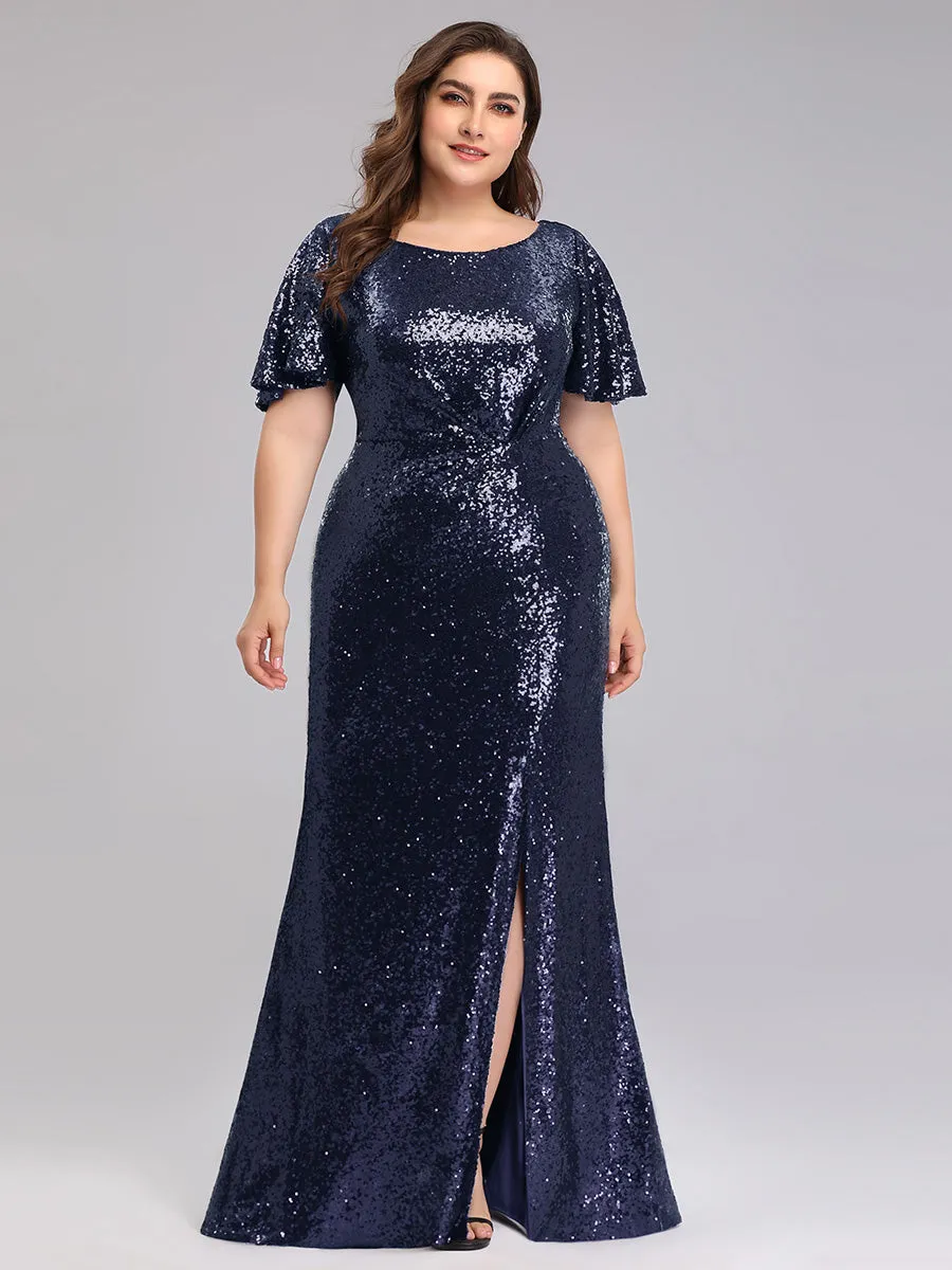 Ever-Pretty Ruffled Sleeves Deep V With Split Evening dresses EP00928