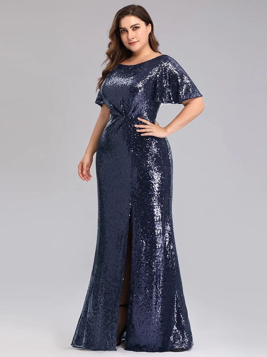 Ever-Pretty Ruffled Sleeves Deep V With Split Evening dresses EP00928