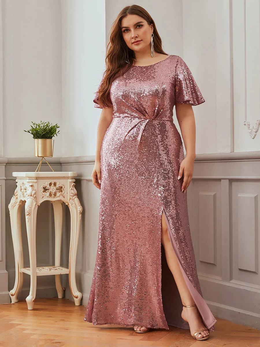 Ever-Pretty Ruffled Sleeves Deep V With Split Evening dresses EP00928