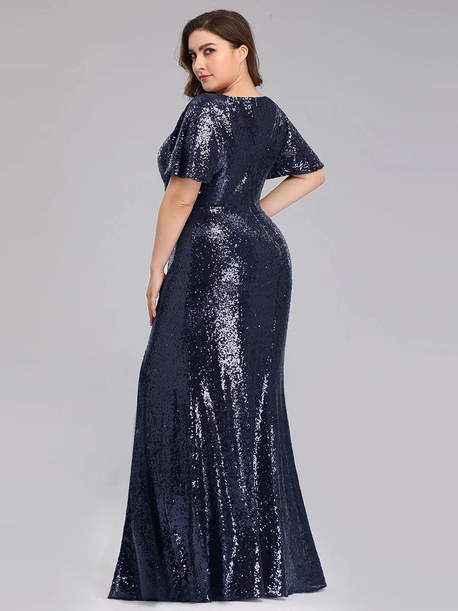 Ever-Pretty Ruffled Sleeves Deep V With Split Evening dresses EP00928