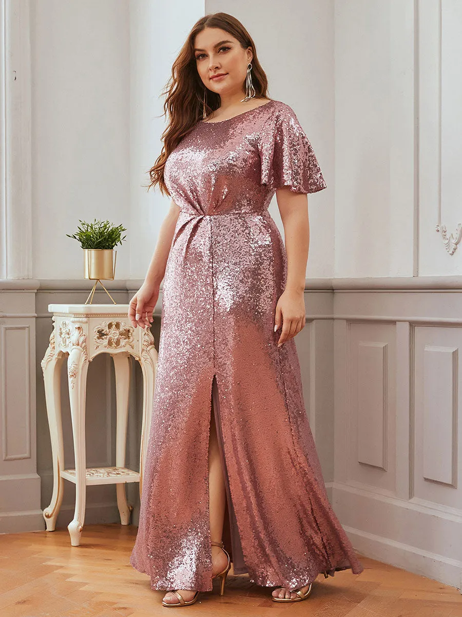 Ever-Pretty Ruffled Sleeves Deep V With Split Evening dresses EP00928