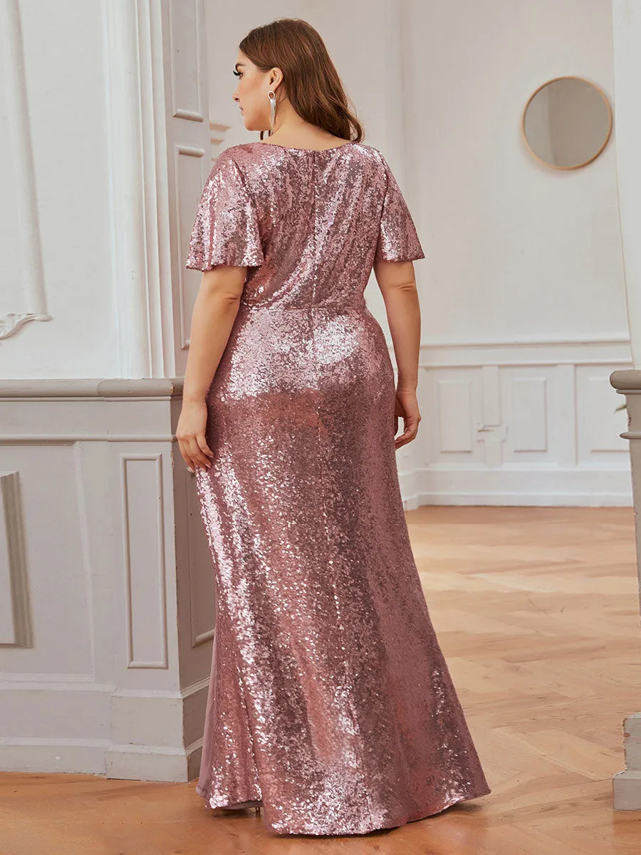 Ever-Pretty Ruffled Sleeves Deep V With Split Evening dresses EP00928