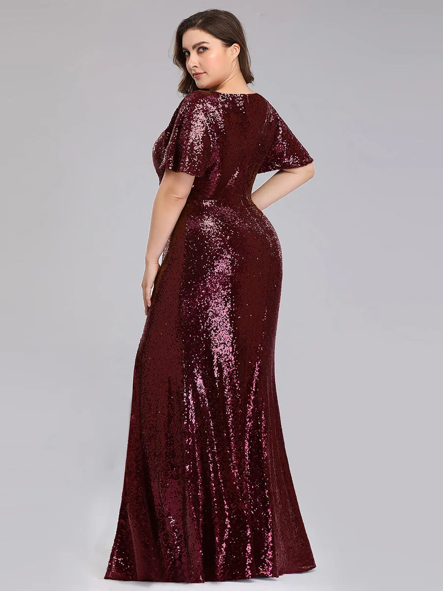 Ever-Pretty Ruffled Sleeves Deep V With Split Evening dresses EP00928