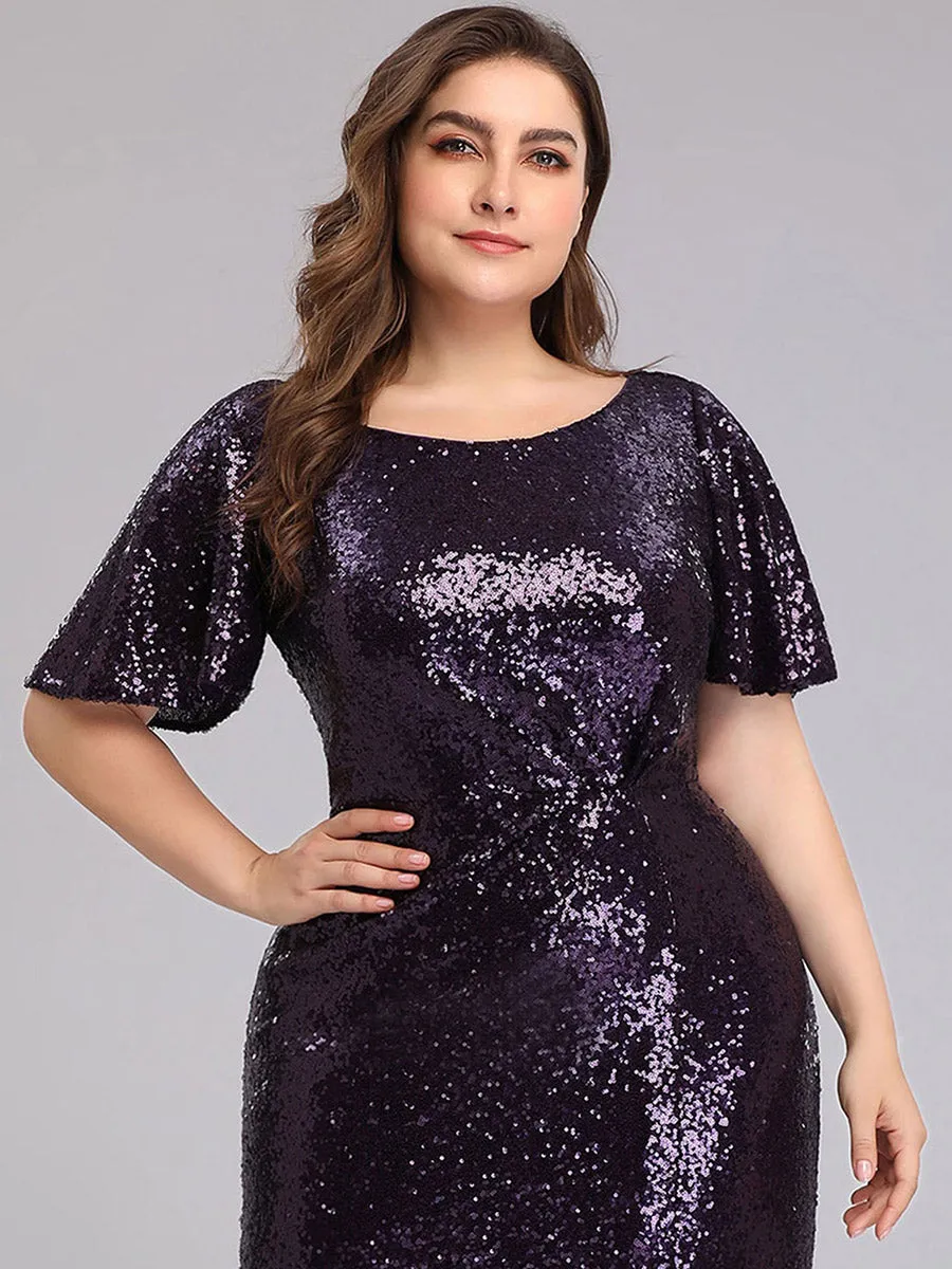 Ever-Pretty Ruffled Sleeves Deep V With Split Evening dresses EP00928
