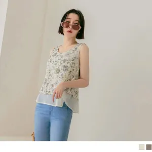 FAKE TWO PIECE PRINTED PATCHED A-LINE TOPS
