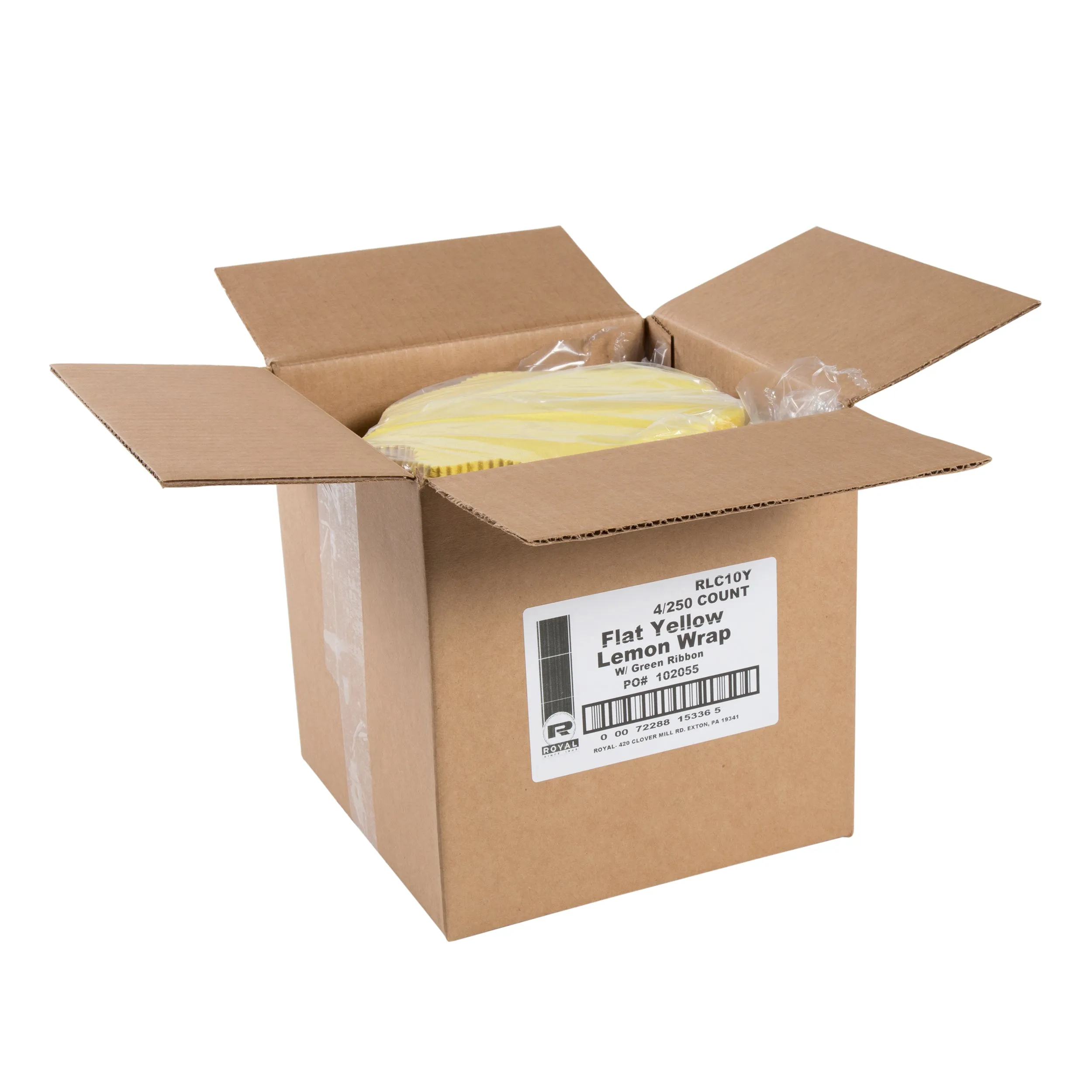 Flat Yellow Lemon Wraps with Green Ribbons, Case of 1,000