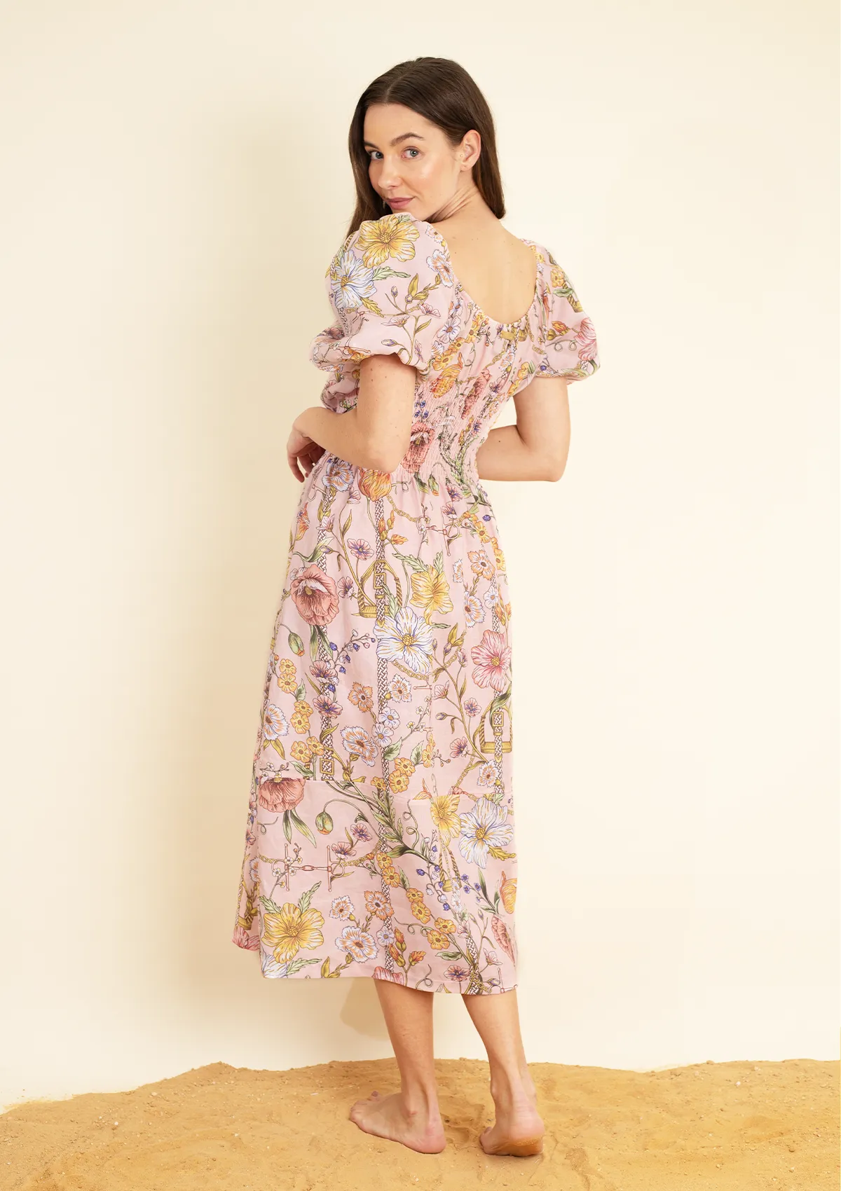 Fleurit Linen Dress | Botany Print Rose