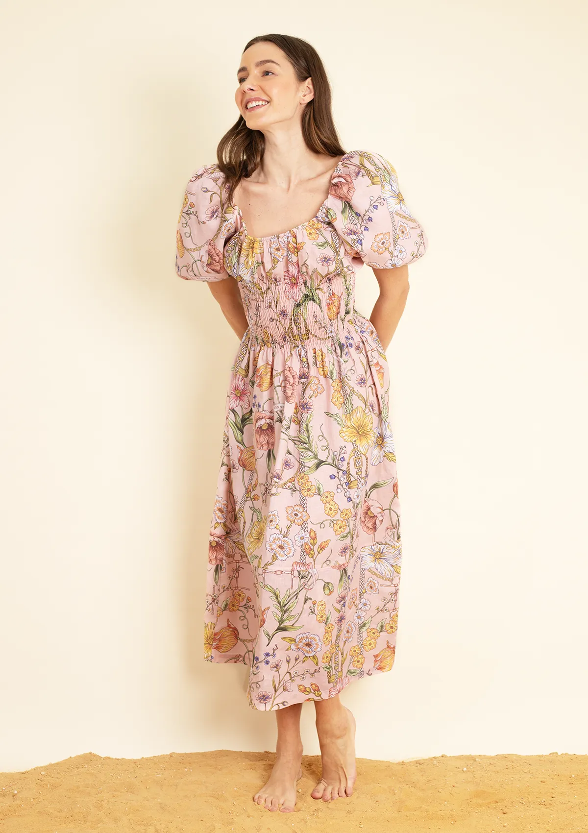 Fleurit Linen Dress | Botany Print Rose