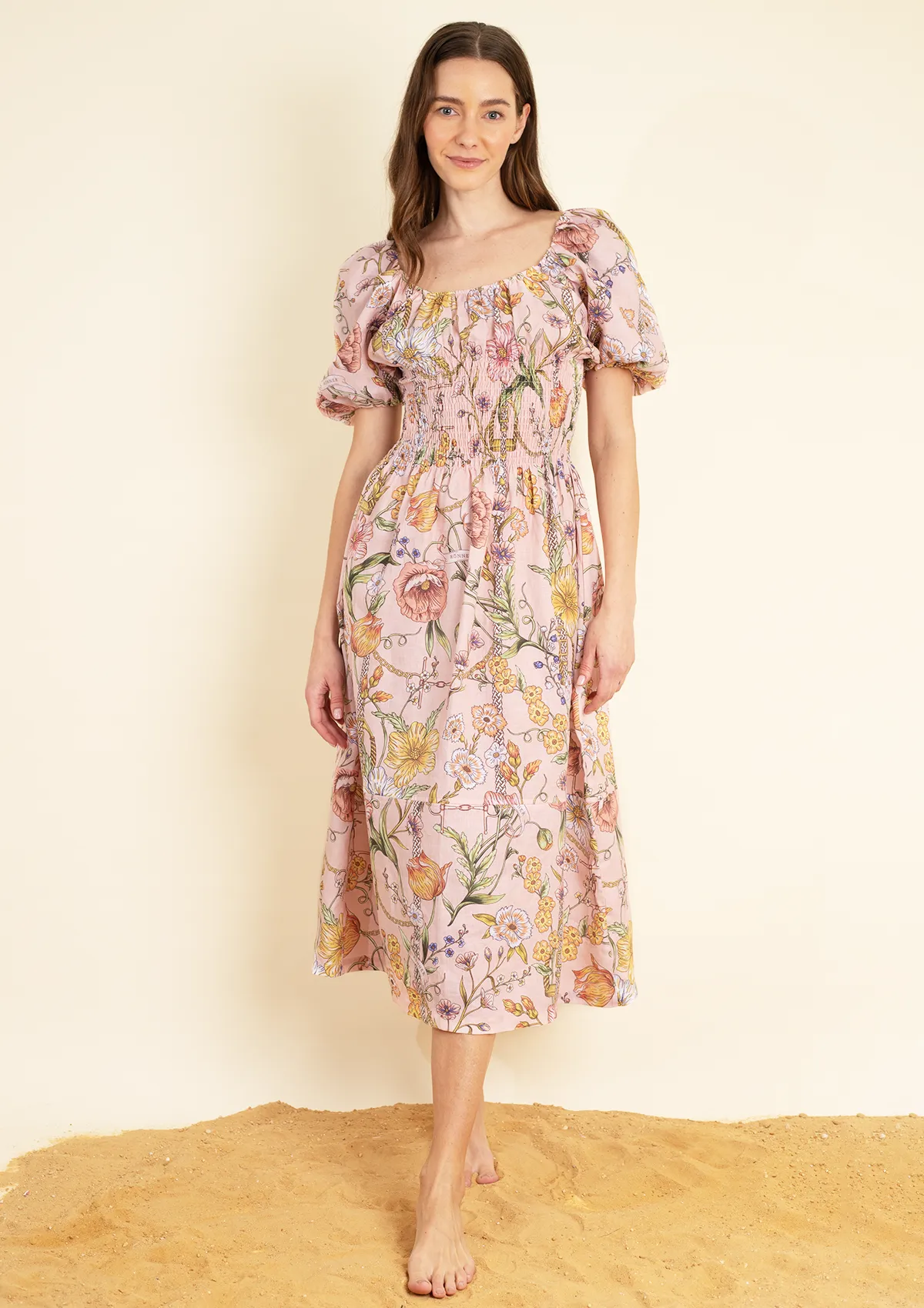 Fleurit Linen Dress | Botany Print Rose