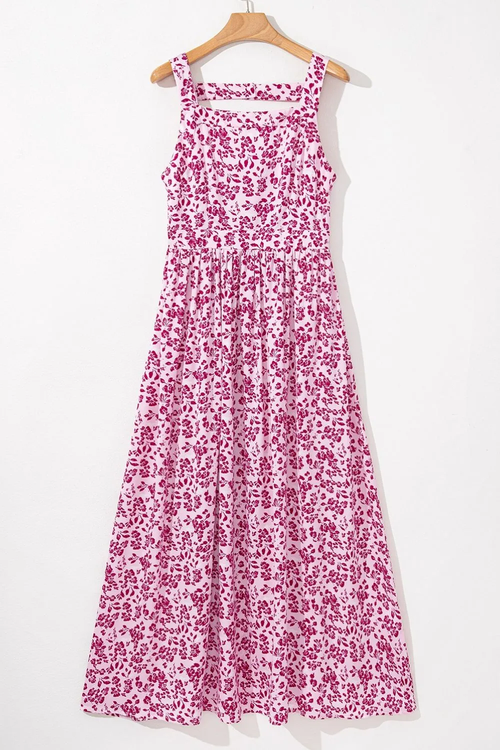 Floral Cutout Back Square Neck Maxi Dress