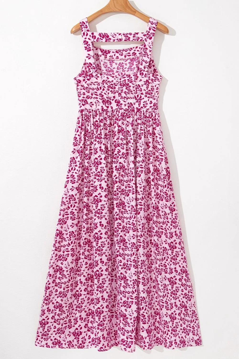 Floral Cutout Back Square Neck Maxi Dress