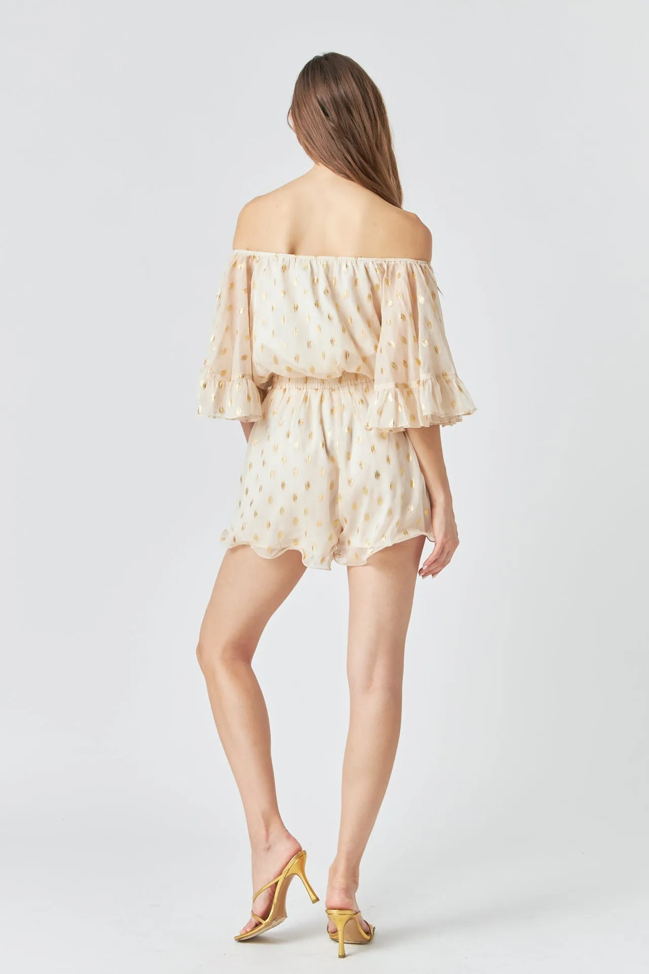 Foil Print Off-Shoulder Romper