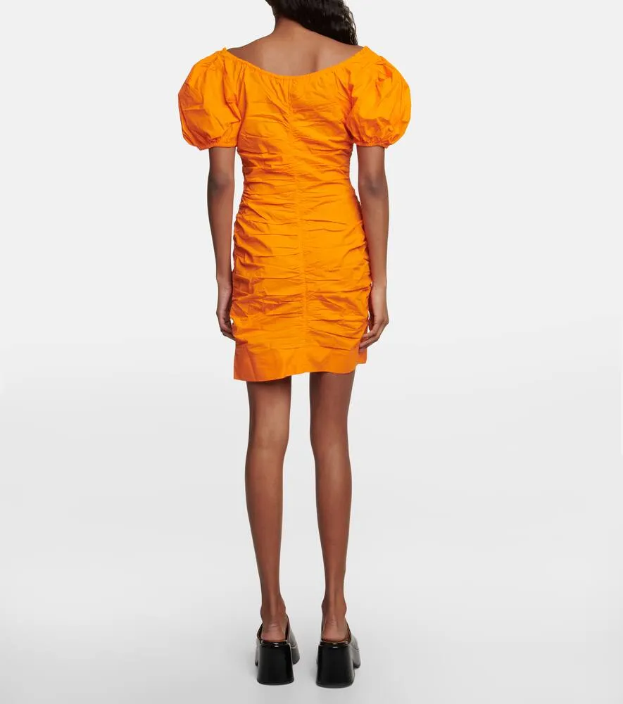 Ganni Ruched cotton poplin minidress