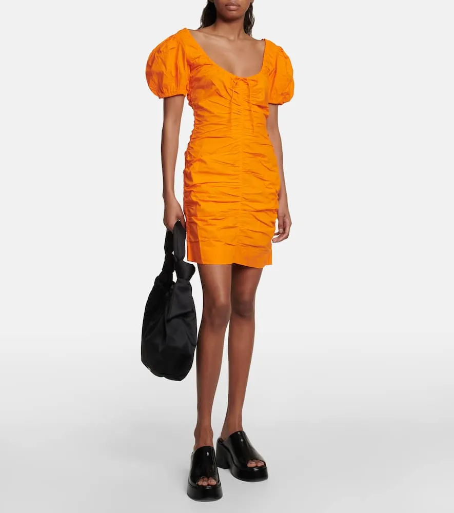 Ganni Ruched cotton poplin minidress