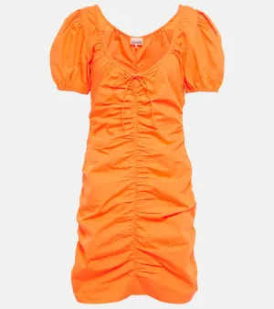 Ganni Ruched cotton poplin minidress
