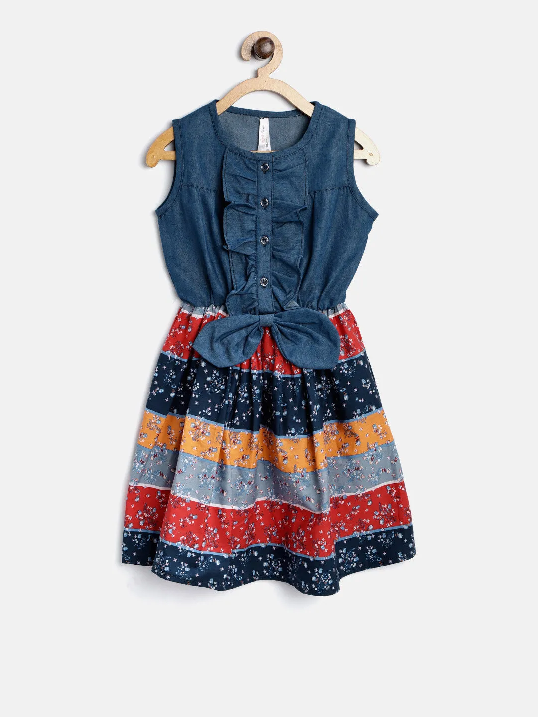 Girls Multicolored Cotton Stripe Dress