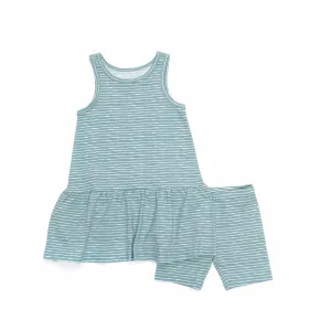 Green Stripes Drop Waist Dress with Biker Shorts
