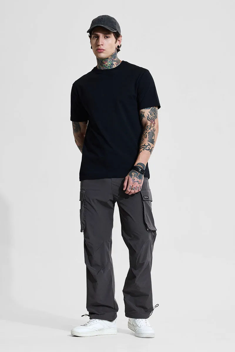 Grey Mid Rise Relaxed Fit Parachute Pants