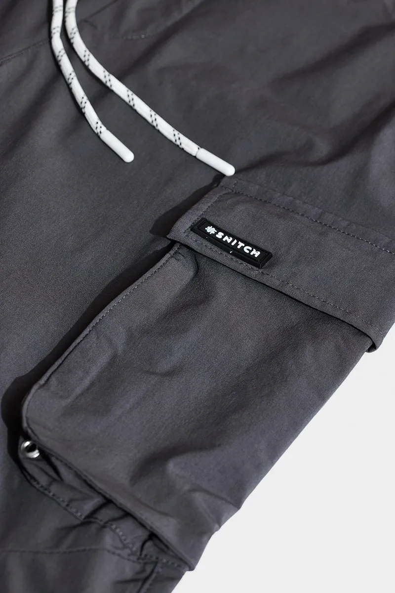 Grey Mid Rise Relaxed Fit Parachute Pants