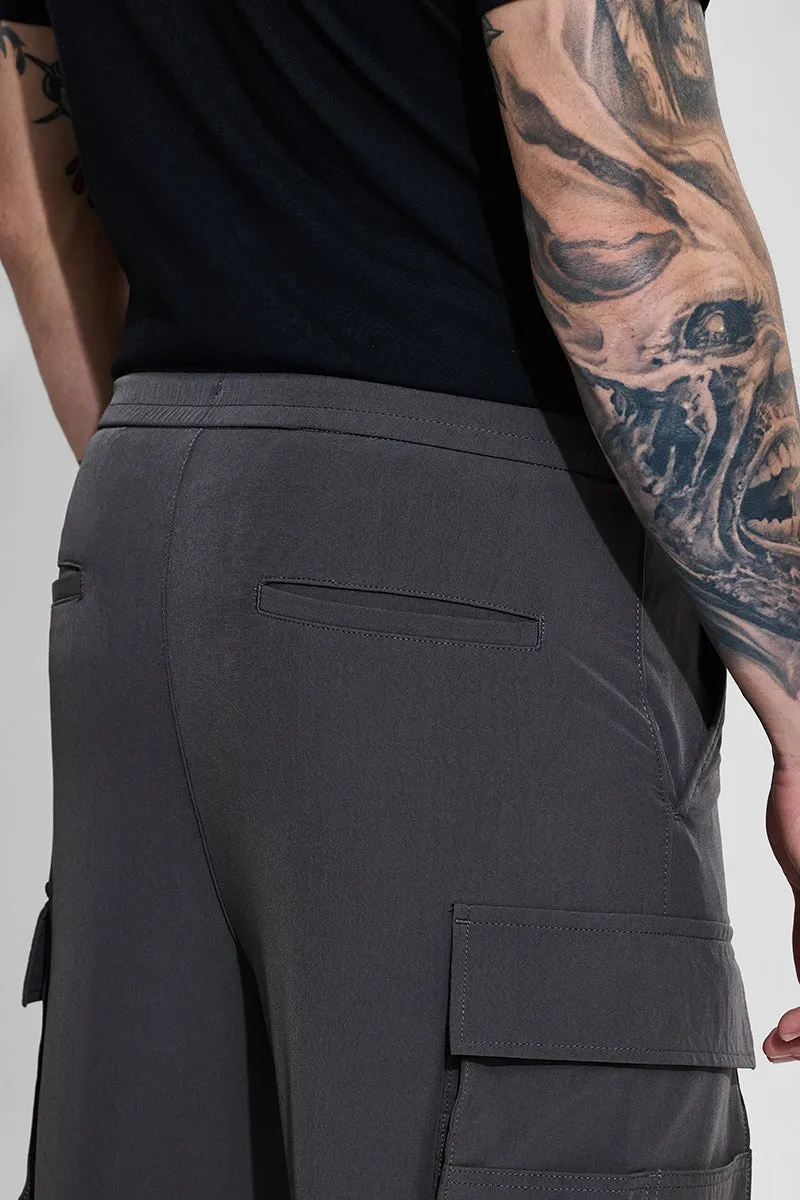 Grey Mid Rise Relaxed Fit Parachute Pants