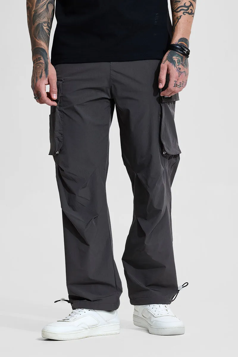 Grey Mid Rise Relaxed Fit Parachute Pants