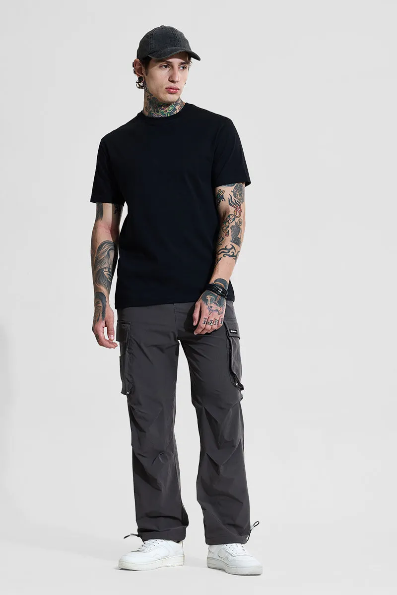 Grey Mid Rise Relaxed Fit Parachute Pants