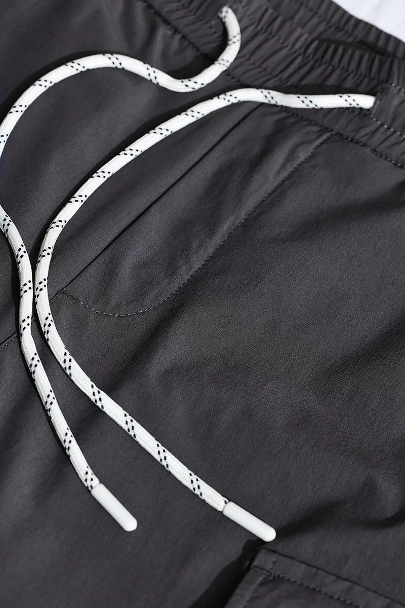 Grey Mid Rise Relaxed Fit Parachute Pants