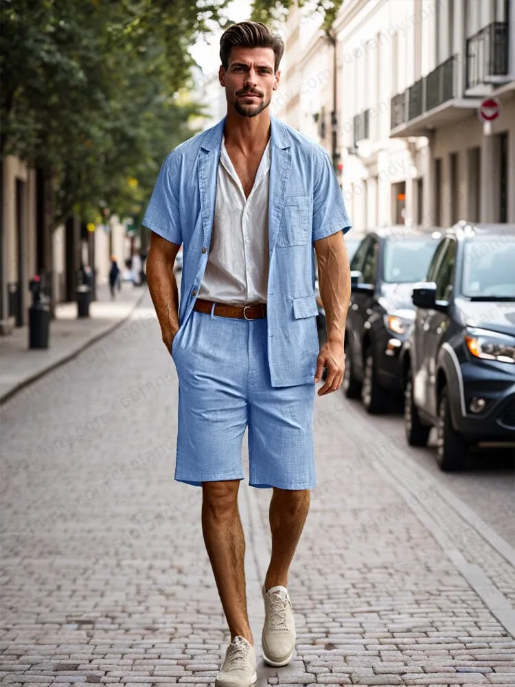 Lightweight 100% Cotton Blazer Shorts Set