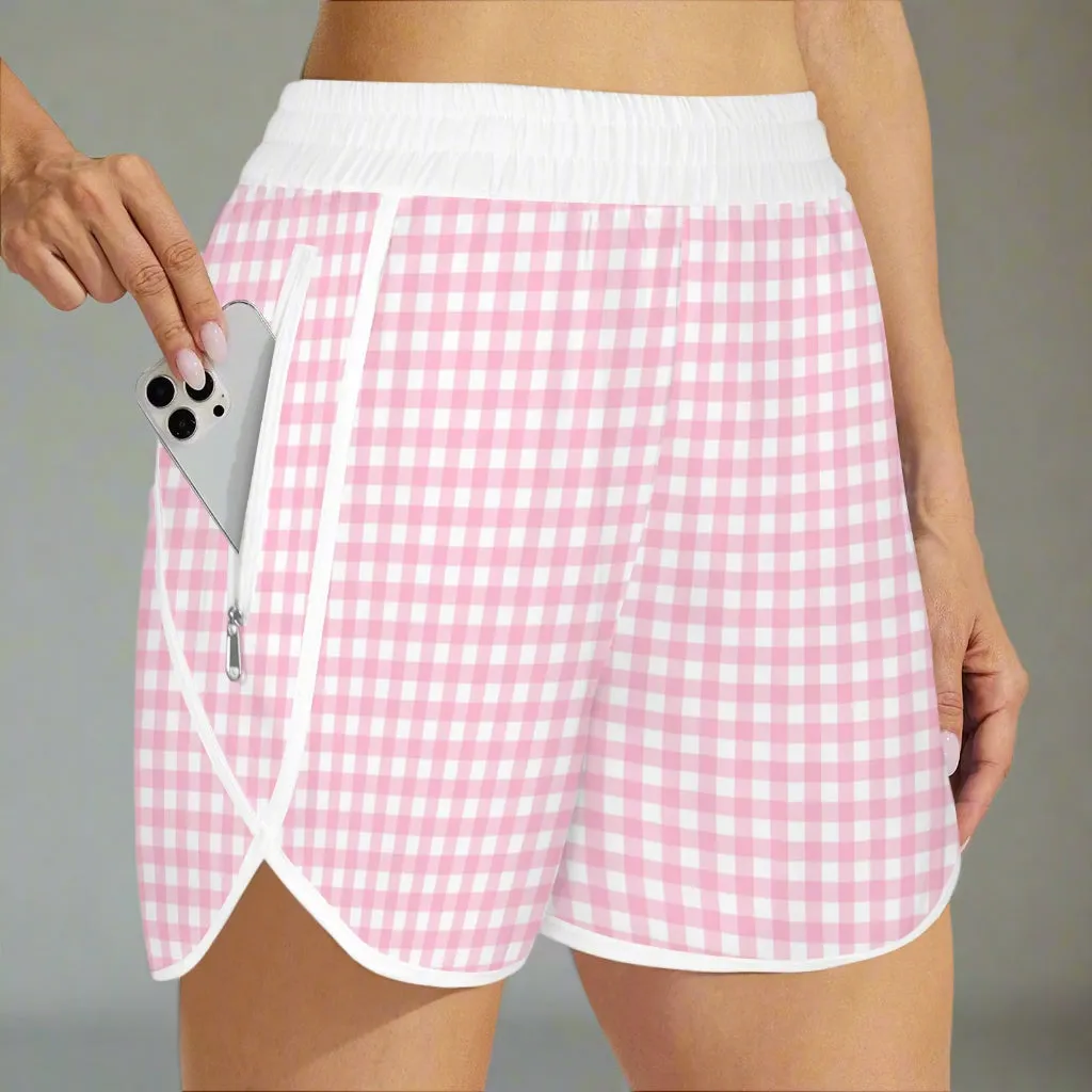 Lightweight Pastel Pink Gingham Board Shorts