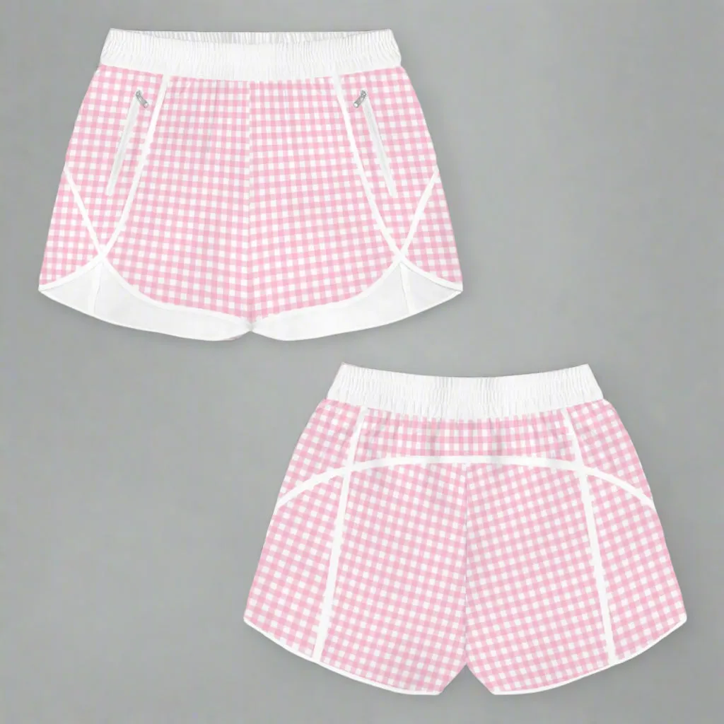 Lightweight Pastel Pink Gingham Board Shorts