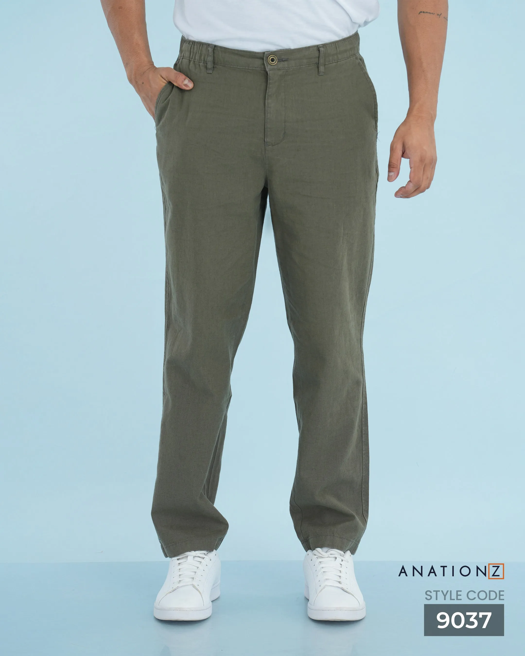 Linen Cotton Relaxed Fit Pants | Old Money Style - Olive