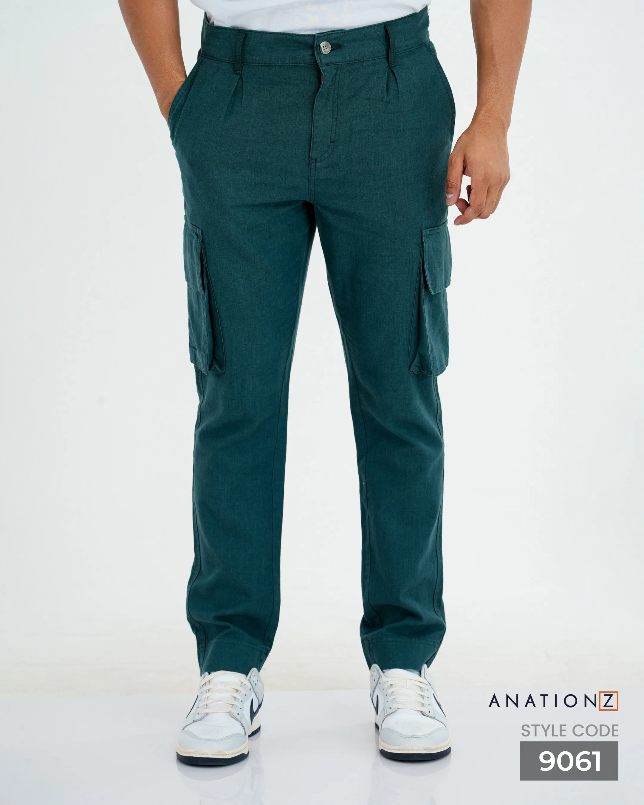 Linen Cotton Utility Cargo Pants - Teal