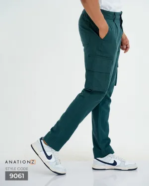 Linen Cotton Utility Cargo Pants - Teal