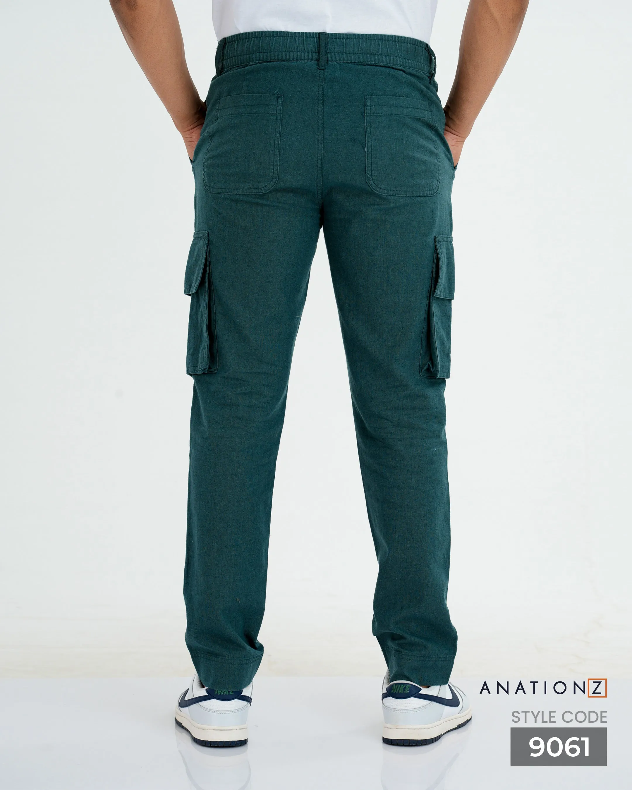 Linen Cotton Utility Cargo Pants - Teal