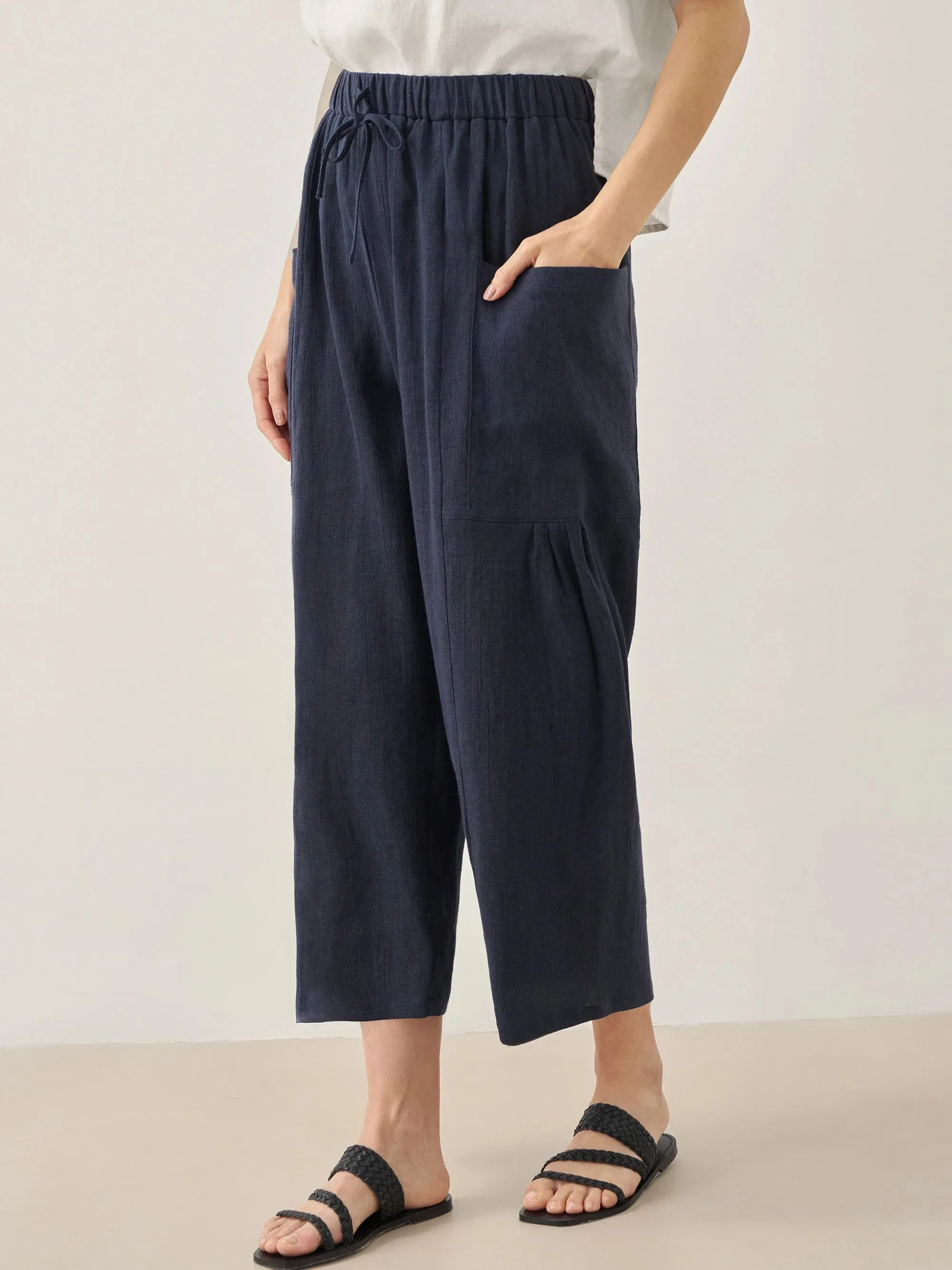 Linen Straight-Leg Pants with Patch Pockets JOCIE