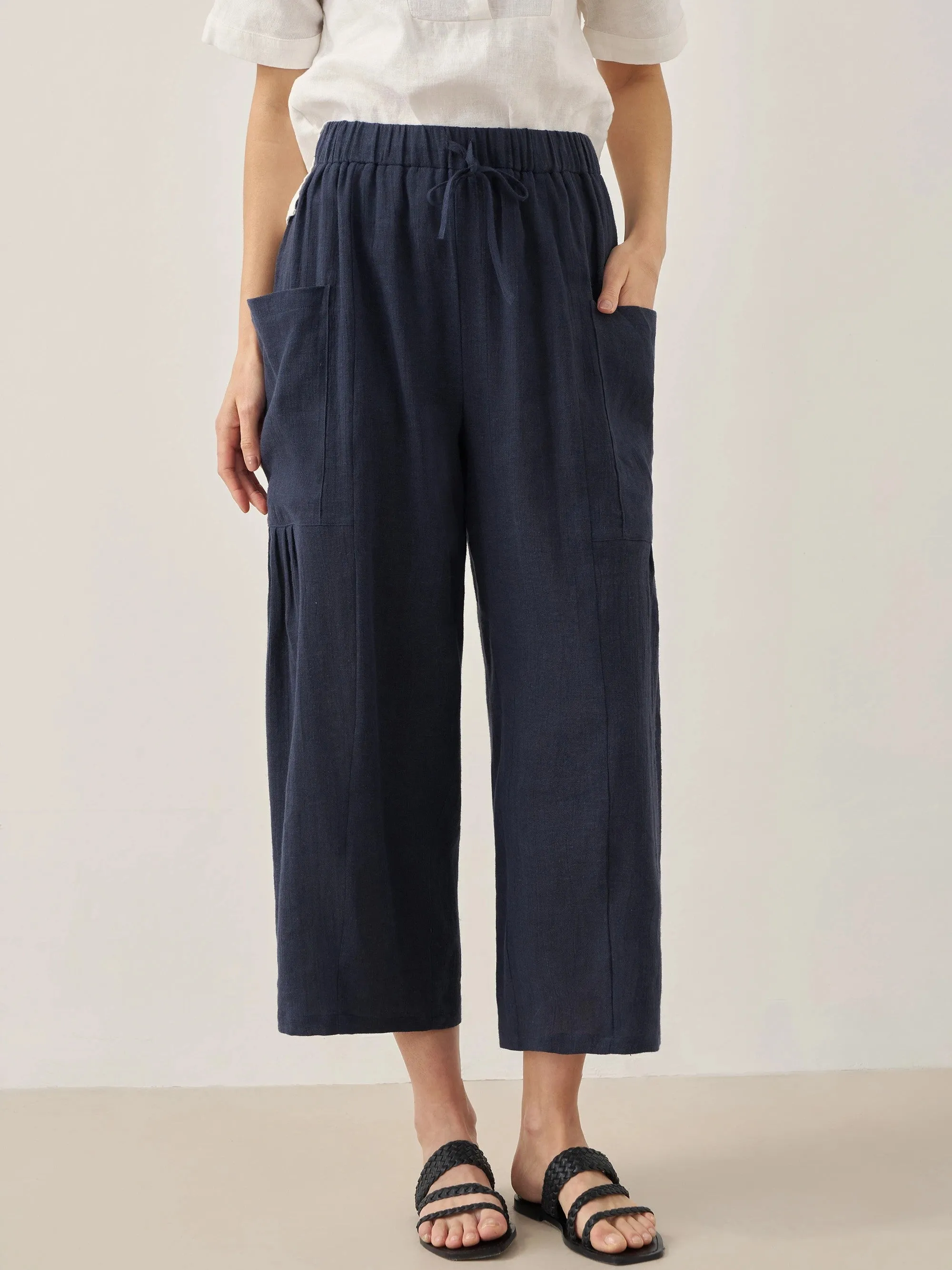 Linen Straight-Leg Pants with Patch Pockets JOCIE